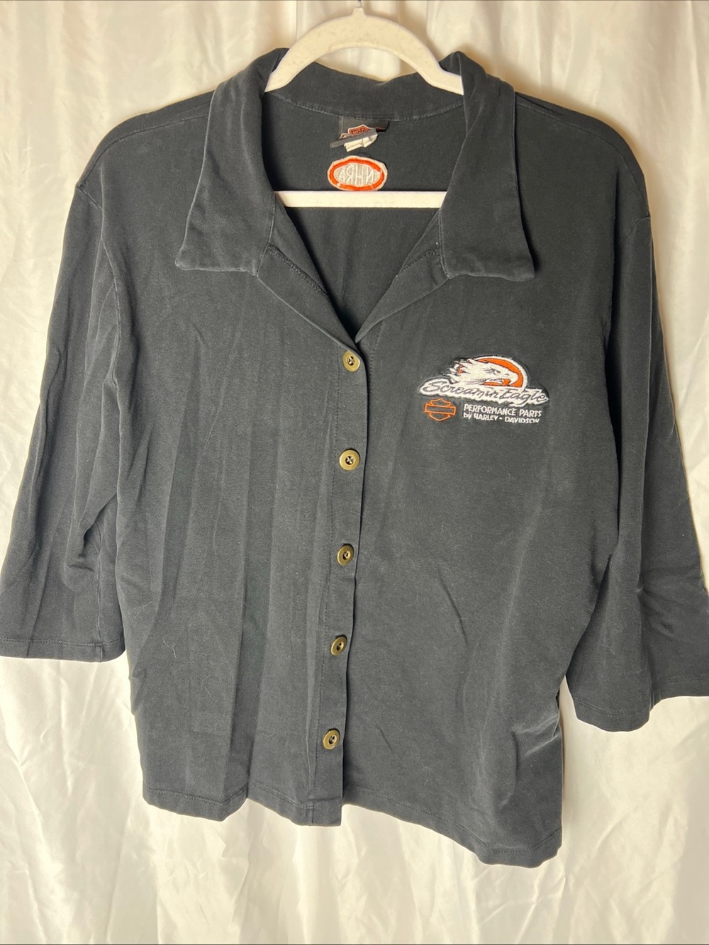 Harley-Davidson Black Button-Down Top with Orange Logo